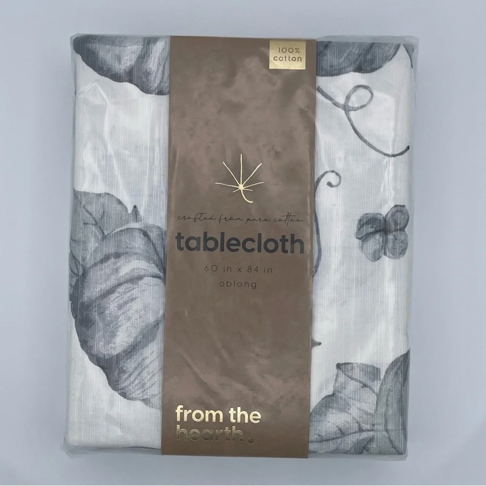 Nordstrom Tablecloth 100% Cotton Fall Harvest Pumpkins White Gray NEW NWT N198